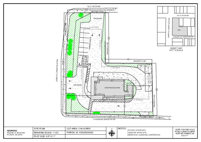 Commercial site plan with parking and drive aisles
