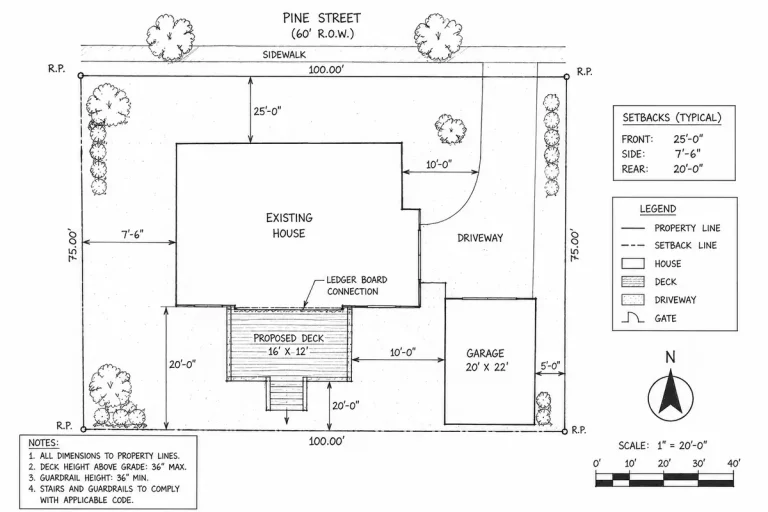 Deck site plan with distances to lot lines