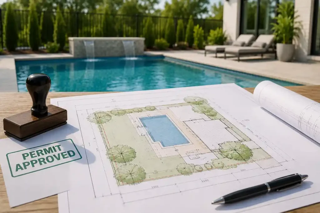 Pool site plan showing property layout for permit approval
