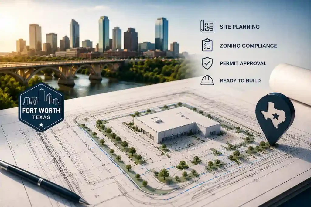 Fort Worth site plan showing property layout and proposed building