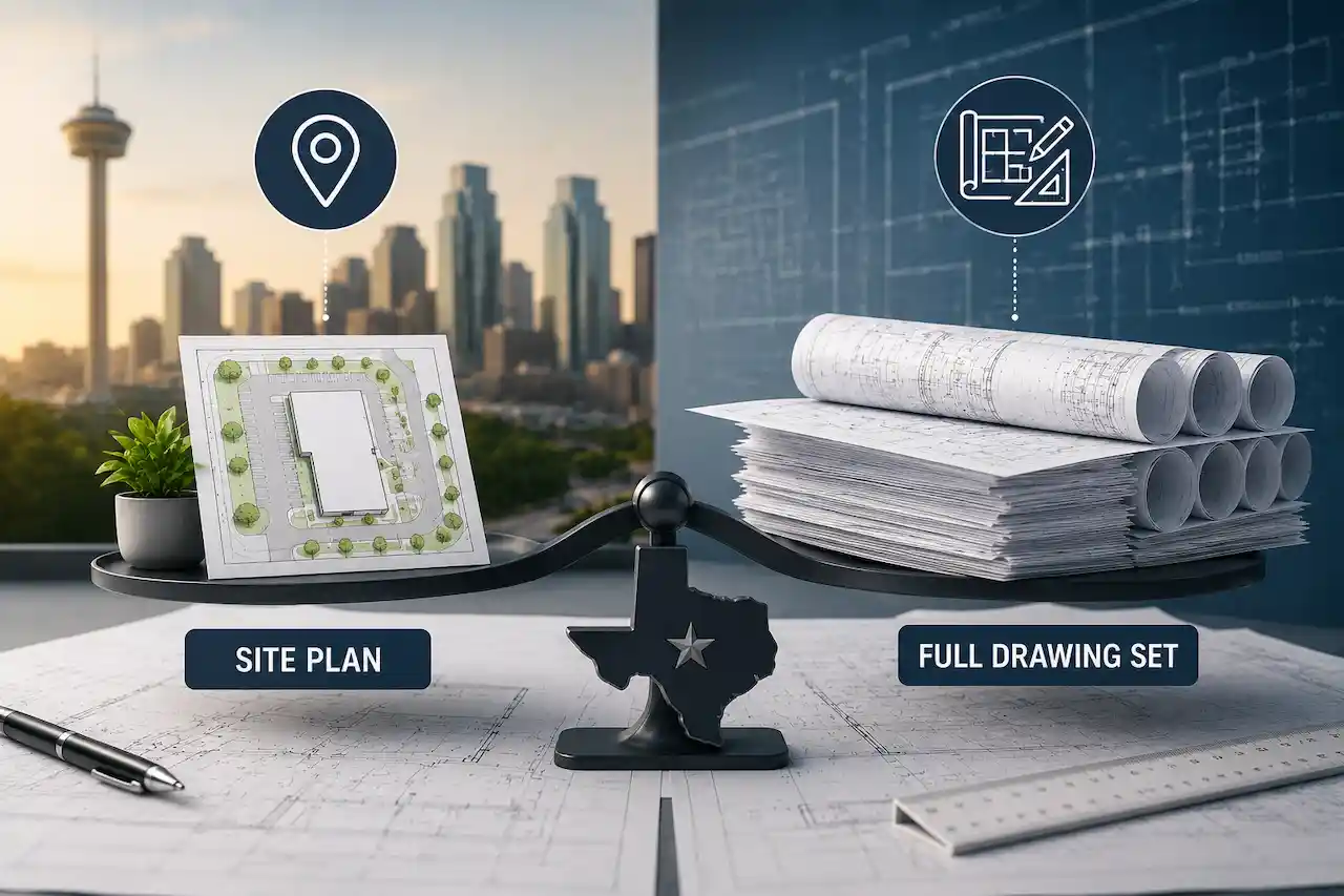 Site plan vs full drawing set for Texas construction projects