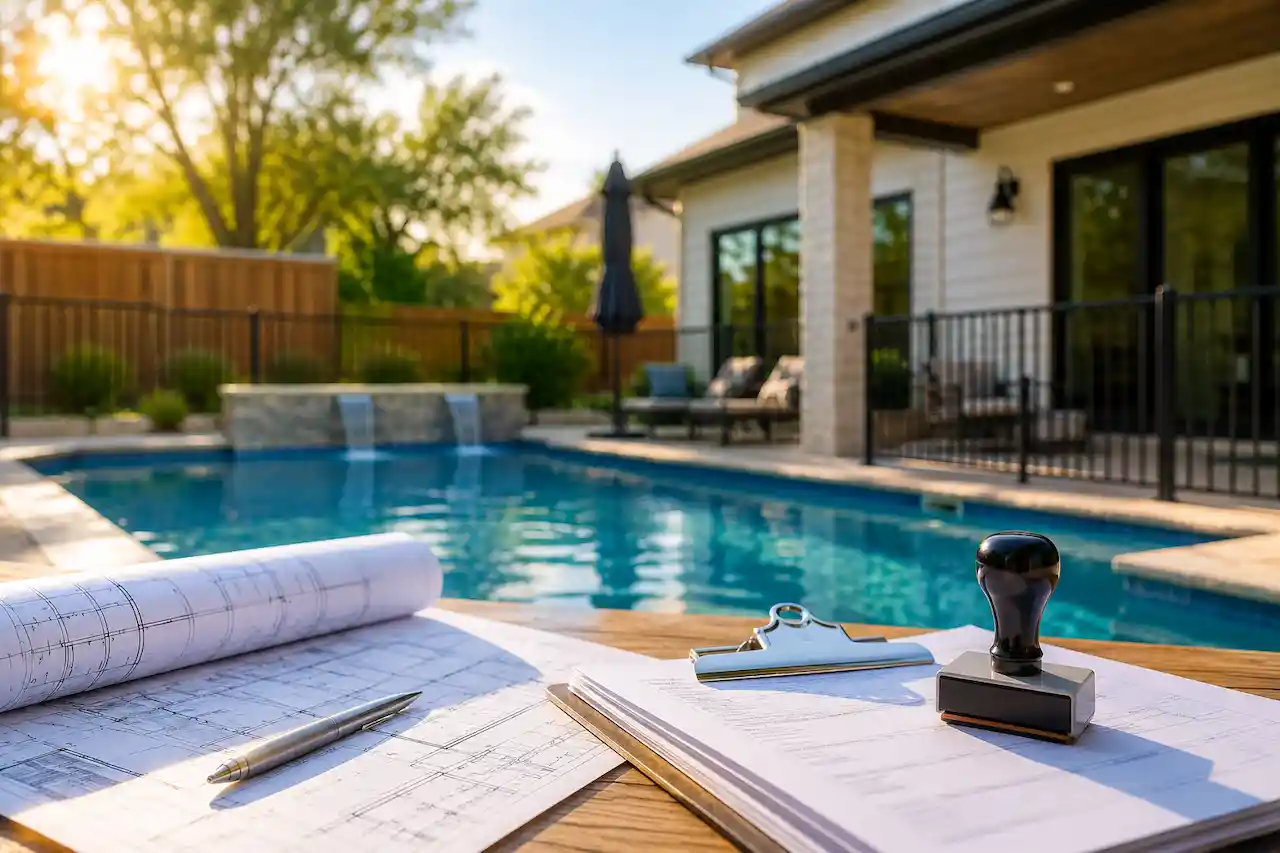 Texas pool permit requirements with IRC R326 plans