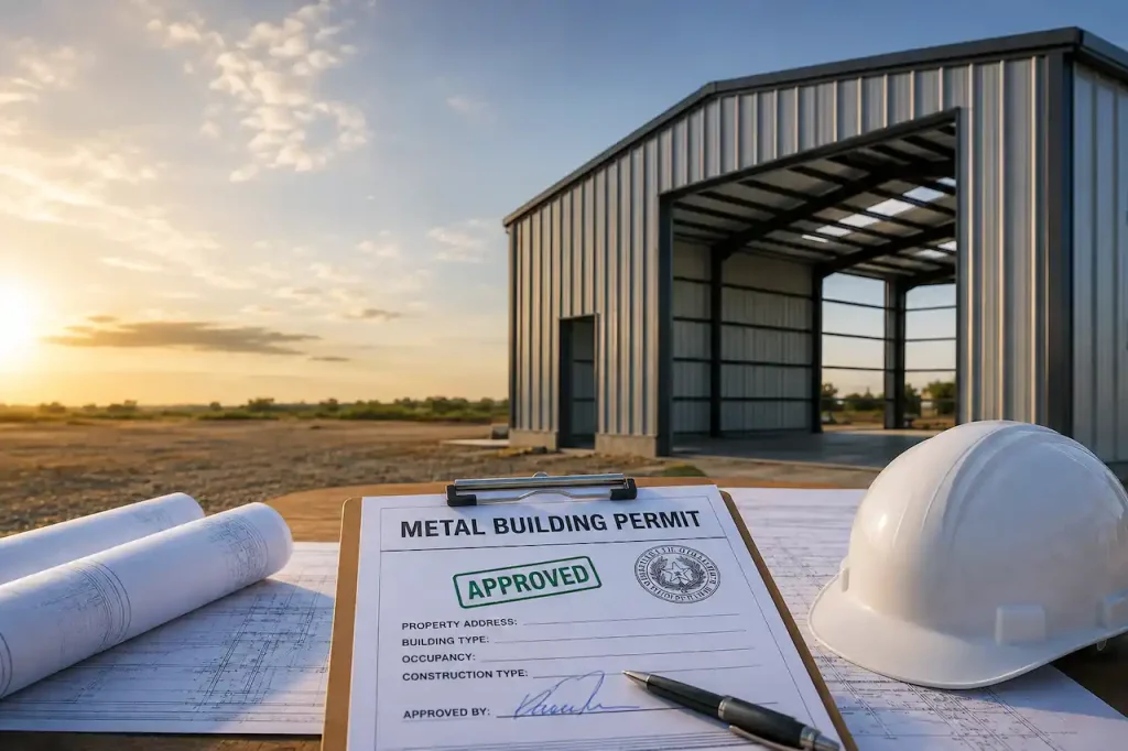 Metal Building Permits in Texas with construction plans and approved permit