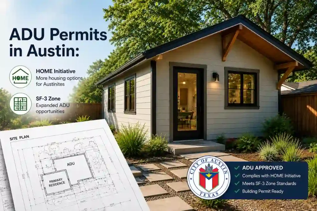 Austin ADU Permits with site plan and SF-3 zoning requirements